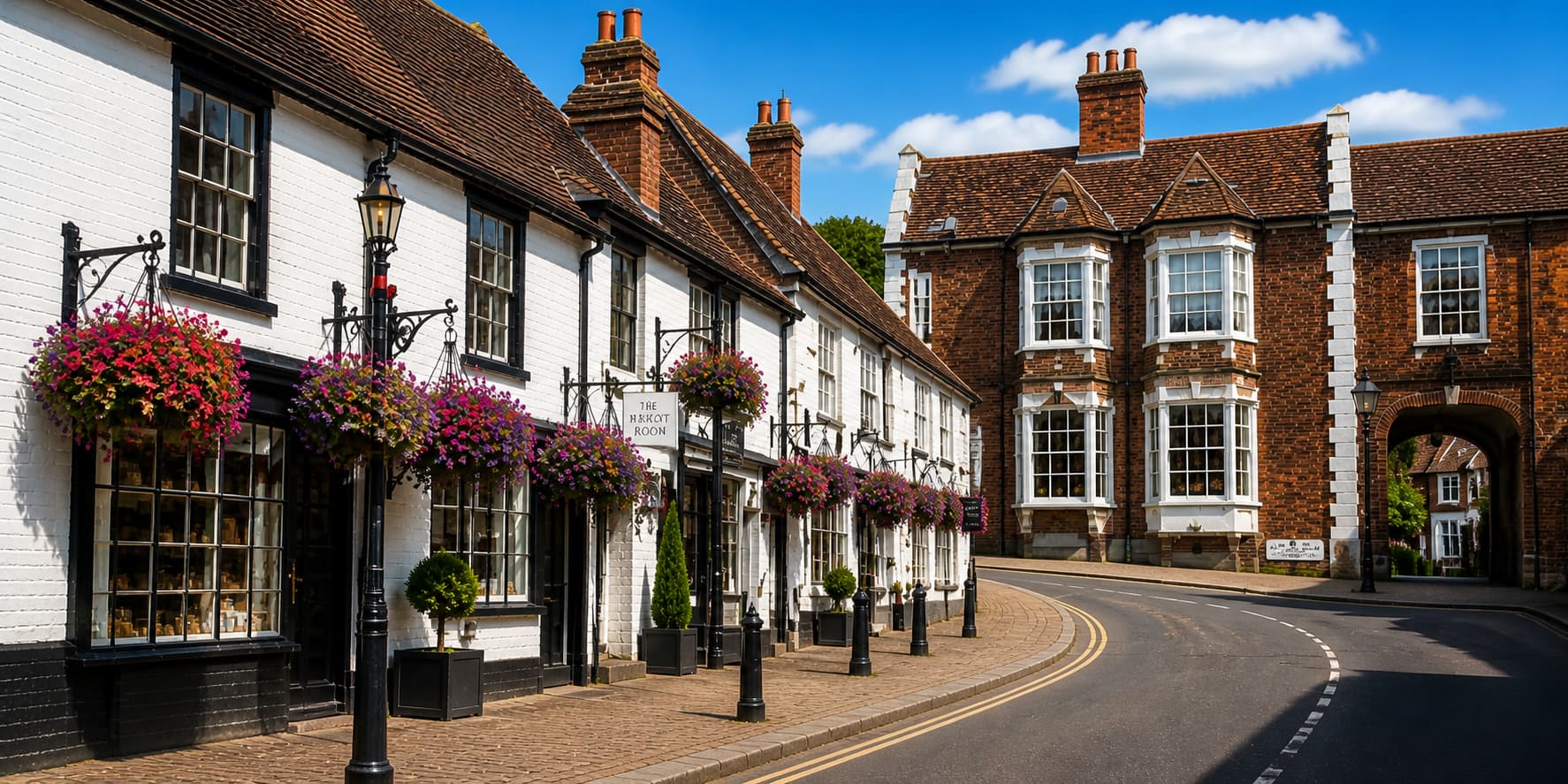 Historic market town street in Buckinghamshire