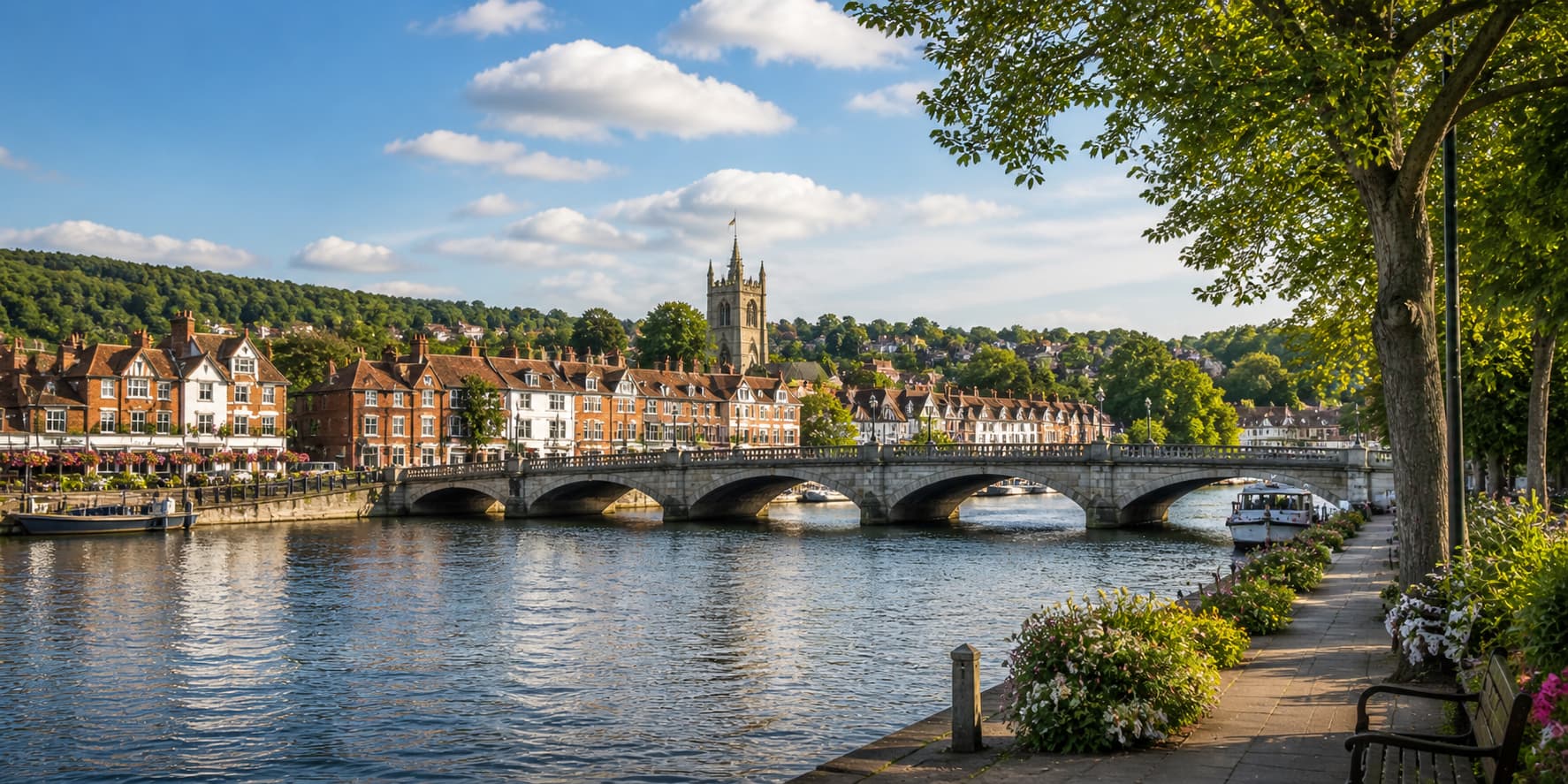 Henley-on-Thames riverside and bridge in Oxfordshire