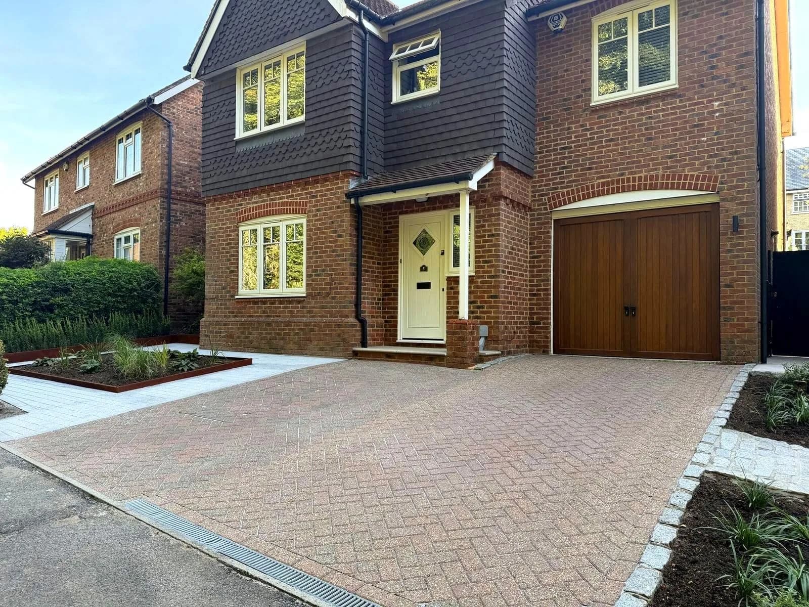 Restored herringbone block paved driveway in Hazlemere