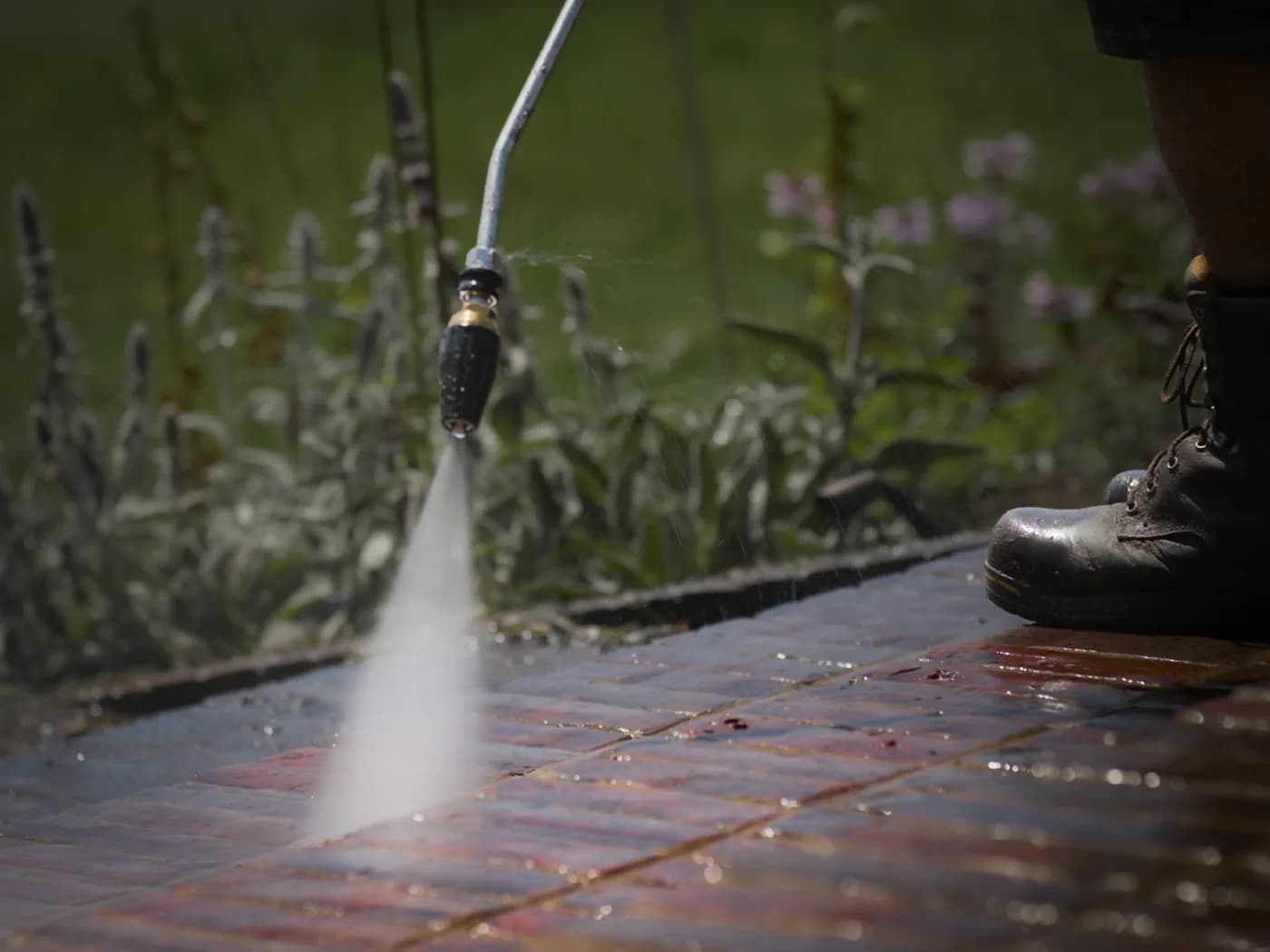 Cleaning the brick steps