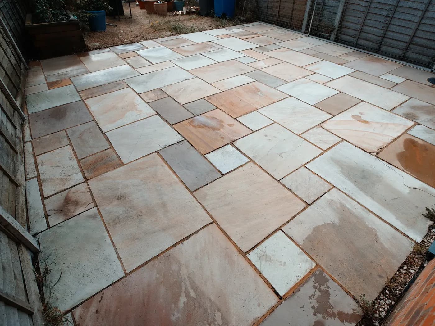 Natural stone patio after cleaning, the slabs even in colour