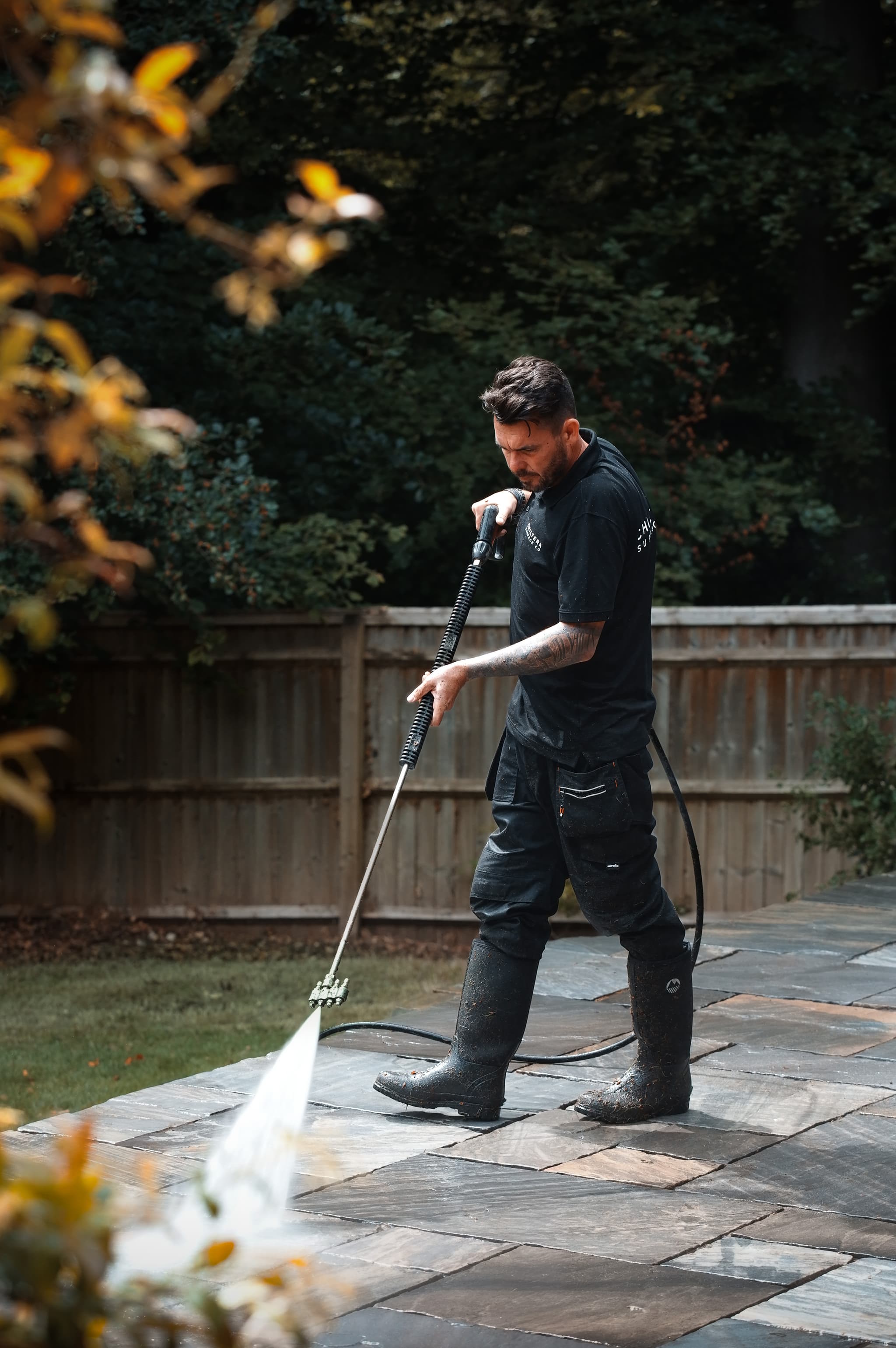 Rotary surface cleaner restoring a patio at a premium Buckinghamshire home