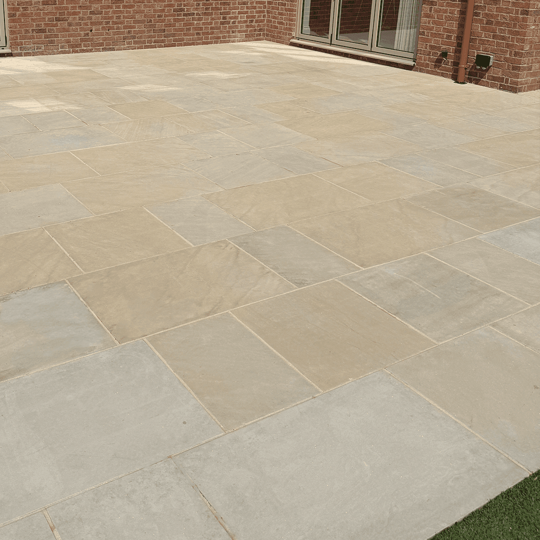 Indian sandstone patio restored to its natural colour