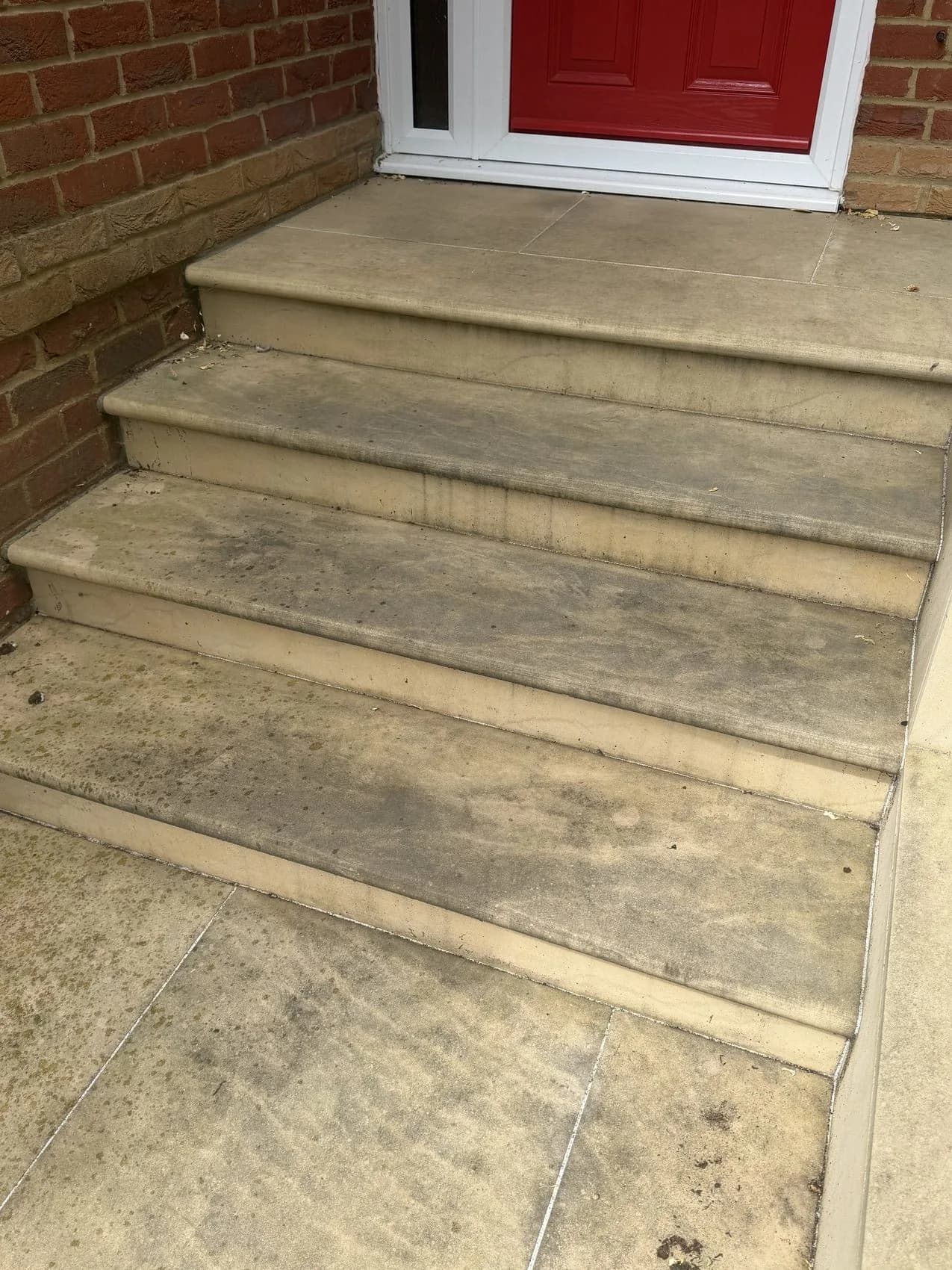 Weathered Indian sandstone steps before cleaning in High Wycombe