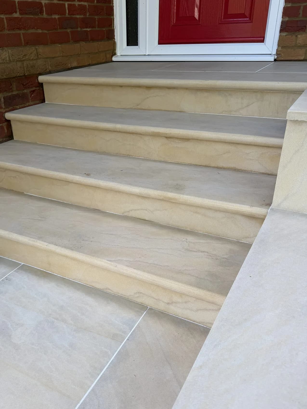 The same Indian sandstone steps after cleaning, High Wycombe