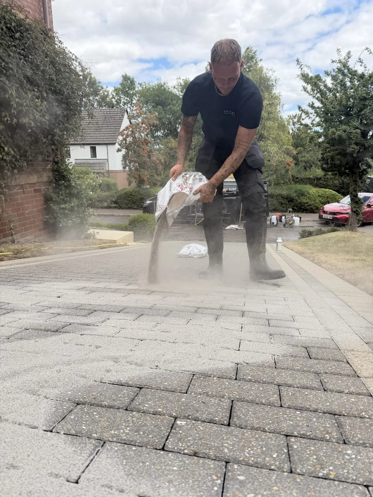 Polymeric sand installation on block paving in High Wycombe