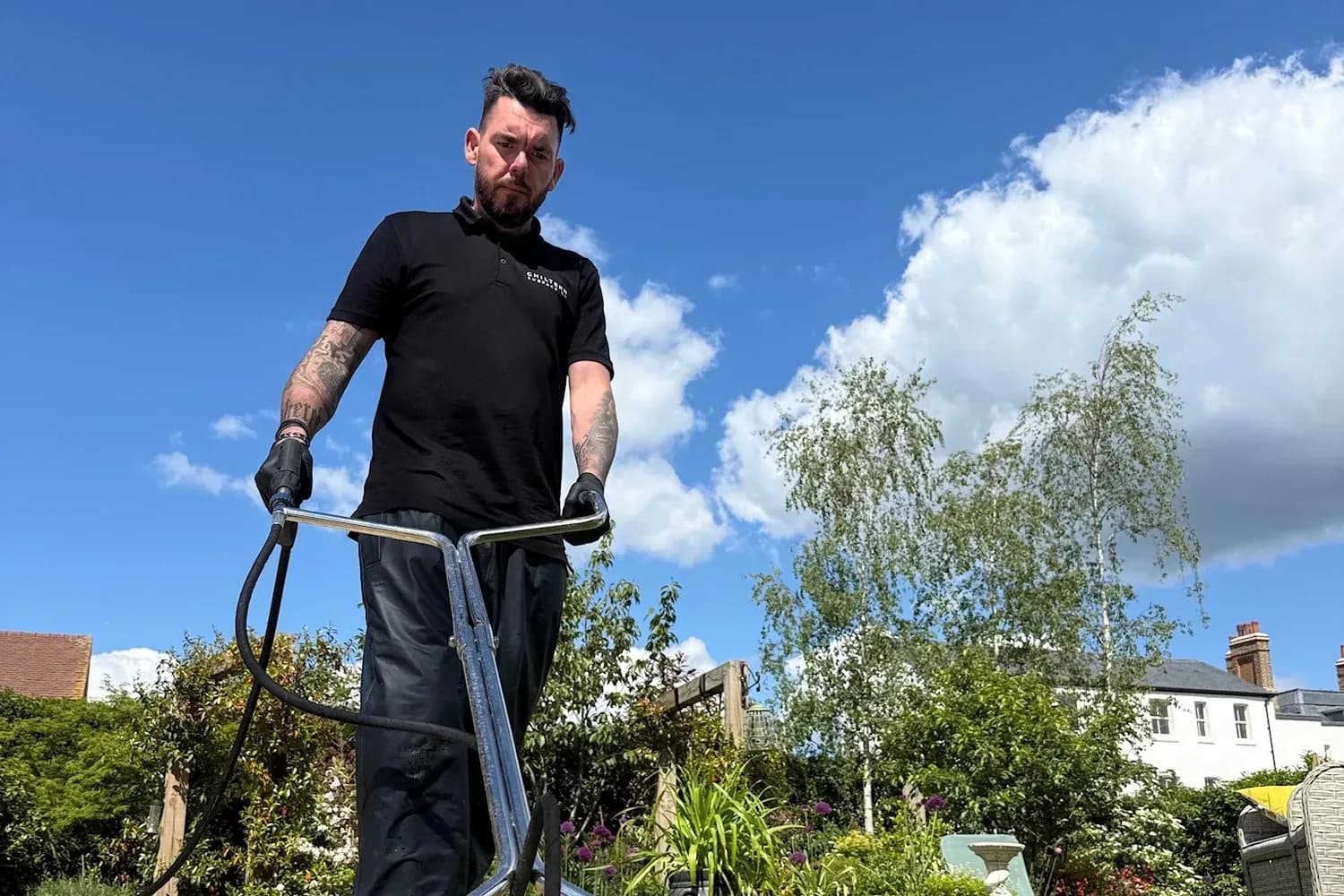 Chiltern Surface Co operative working across a driveway with a rotary surface cleaner
